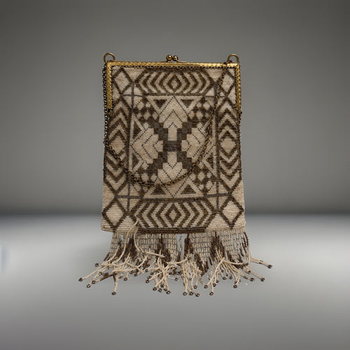 1920’s Antique French Steel Cut Beaded Fringe Evening Bag Art Deco Wristlet Rare