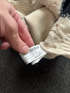 ZARA Cable Knit Crew Sweater Contrasting Cream Black Distressed Size L (org $70)