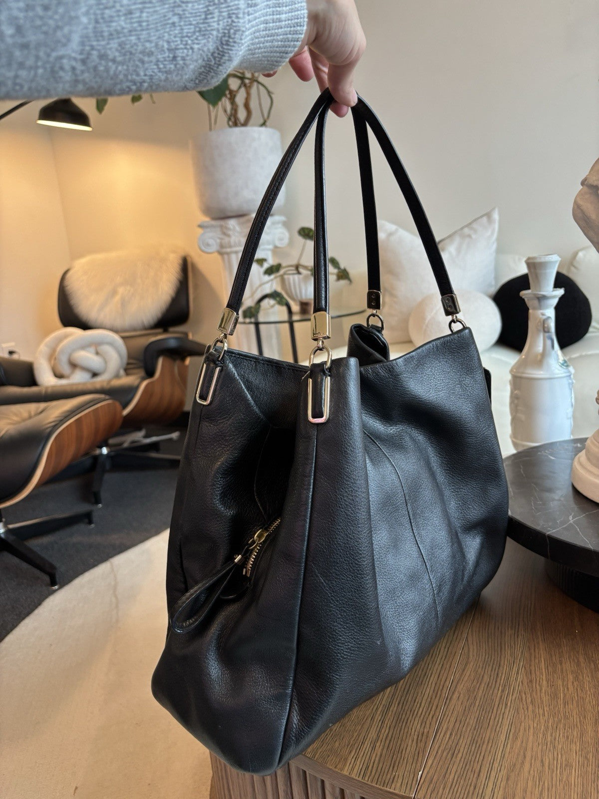 Designer COACH Madison Phoebe Shoulder Bag Black Leather 3Compartment (org $395)