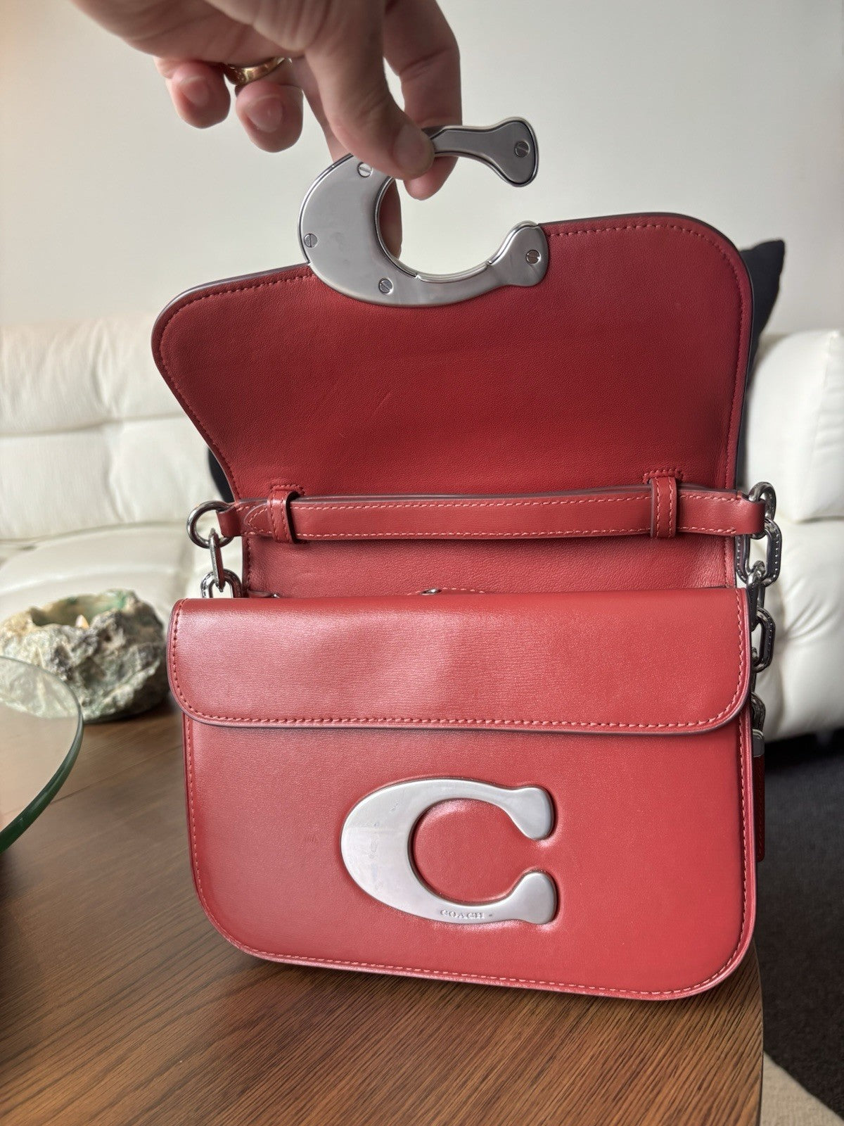 COACH Idol Red Leather Logo Plaque Chain Shoulder Bag Crossbody Strap (org $695)