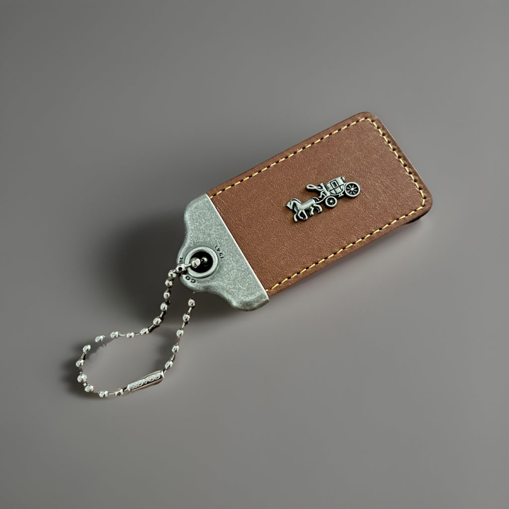 COACH 1941 Designer Hanging Tag Horse Carriage Bag Charm Fob Chain Brown/Silver