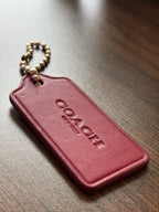COACH Designer Kiss Lips Red Gloss Hanging Leather Bag Tag Charm Fob Gold Chain
