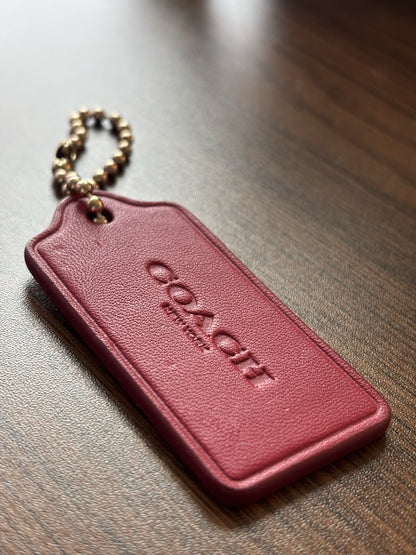 COACH Designer Kiss Lips Red Gloss Hanging Leather Bag Tag Charm Fob Gold Chain