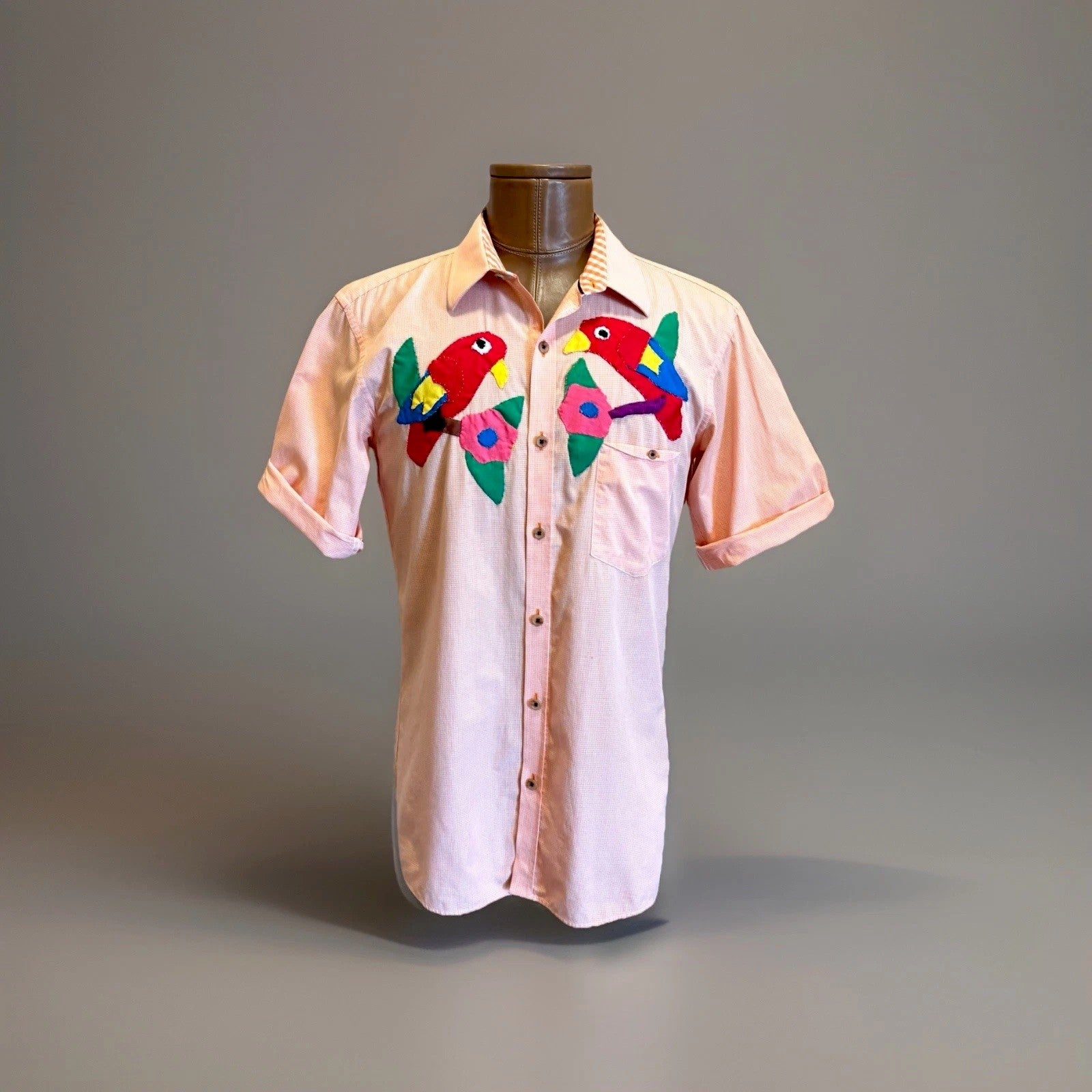 Vintage CARVEN Rare 1991 Designer Embroidered Tropical Parrots Button-Up Size M