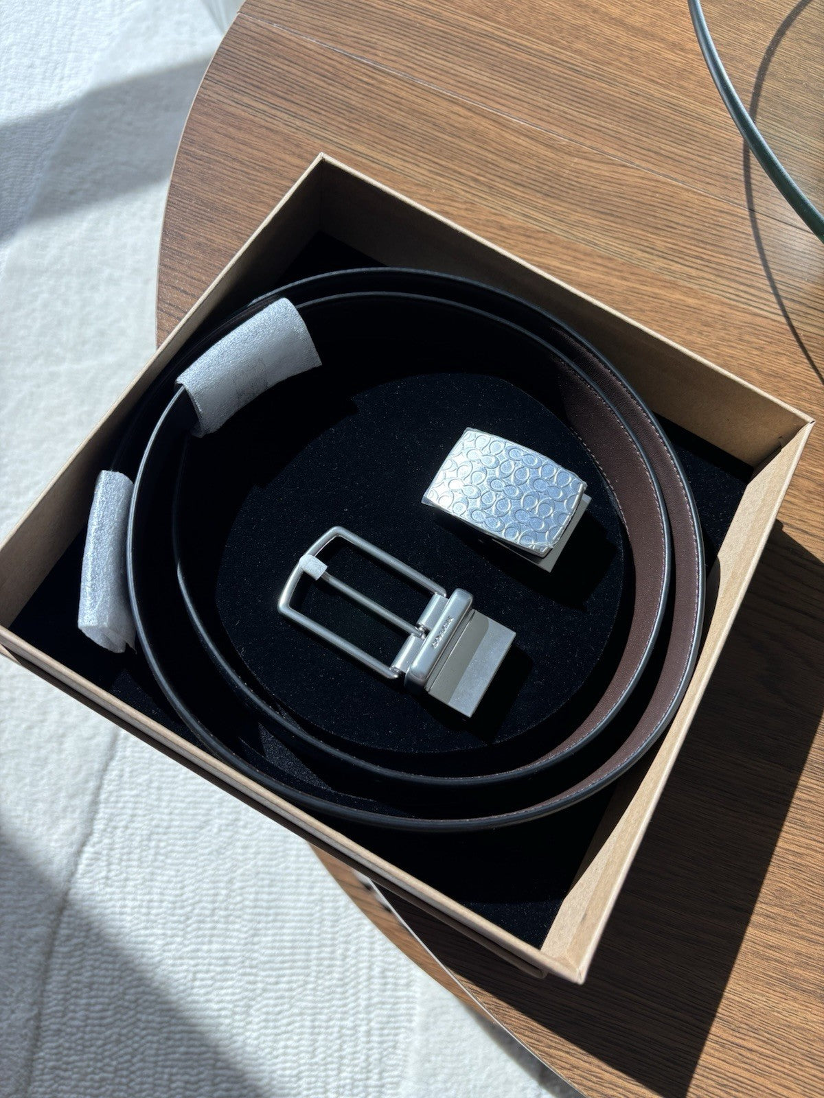 COACH Reversible Cowhide Leather Belt Brown/Black Two Buckles Box Set (org $198)