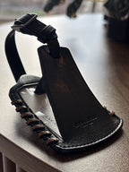 Coach Rip and Repair Luggage Tag Black Sport Calf Cow Leather Saddle Whipstitch