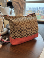 COACH Park Signature Khaki Hobo Handbag Crossbody Orange Pink Leather (org $395)