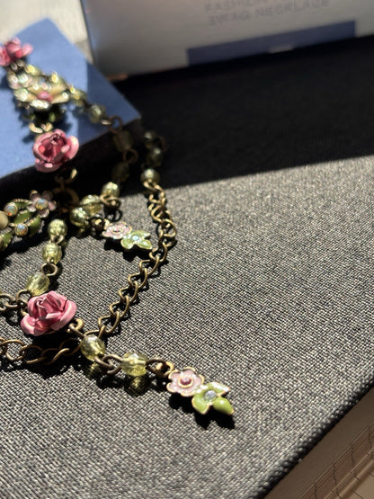 NWT Vintage AVON Fashion Flower Swag Necklace Rose Multi Chain 18in Original Box