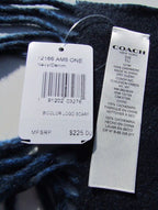 Designer COACH scarf 100% cashmere blue $225 warm 72” X 16” navy/denim 12166