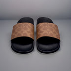 COACH Designer Sport Slide Signature “C” Pool Black/Tan Women Size 6 (org $195)