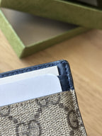 GUCCI Supreme GG Card Holder Beige Ebony Canvas Blue Leather 768248 (org $285)