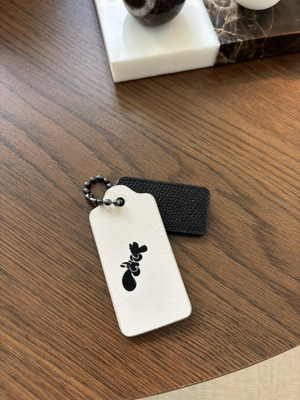 COACH Designer (two) 2 Hanging Bag Charm Fob Chalk White/ Black Leather Gunmetal
