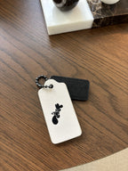 COACH Designer (two) 2 Hanging Bag Charm Fob Chalk White/ Black Leather Gunmetal