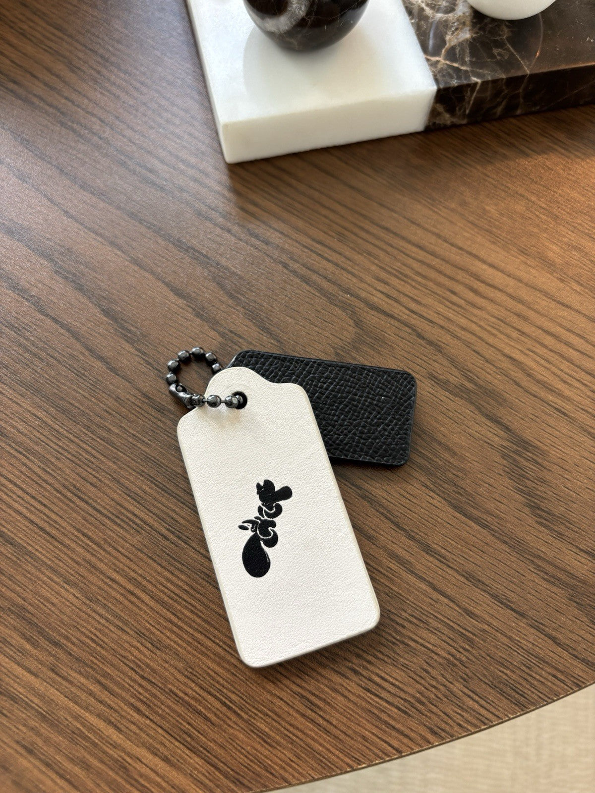 COACH Designer (two) 2 Hanging Bag Charm Fob Chalk White/ Black Leather Gunmetal