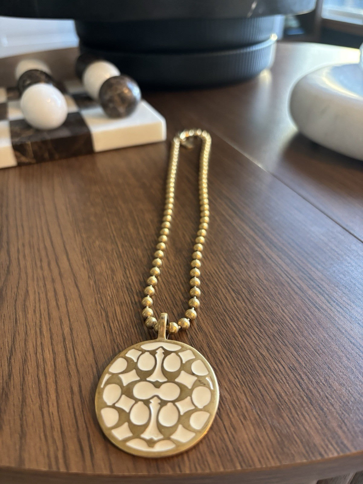 COACH Vintage Signature Pendant Miranda Bead Chain Link Necklace Gold (org $200)