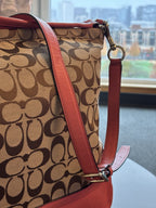 COACH Park Signature Khaki Hobo Handbag Crossbody Orange Pink Leather (org $395)