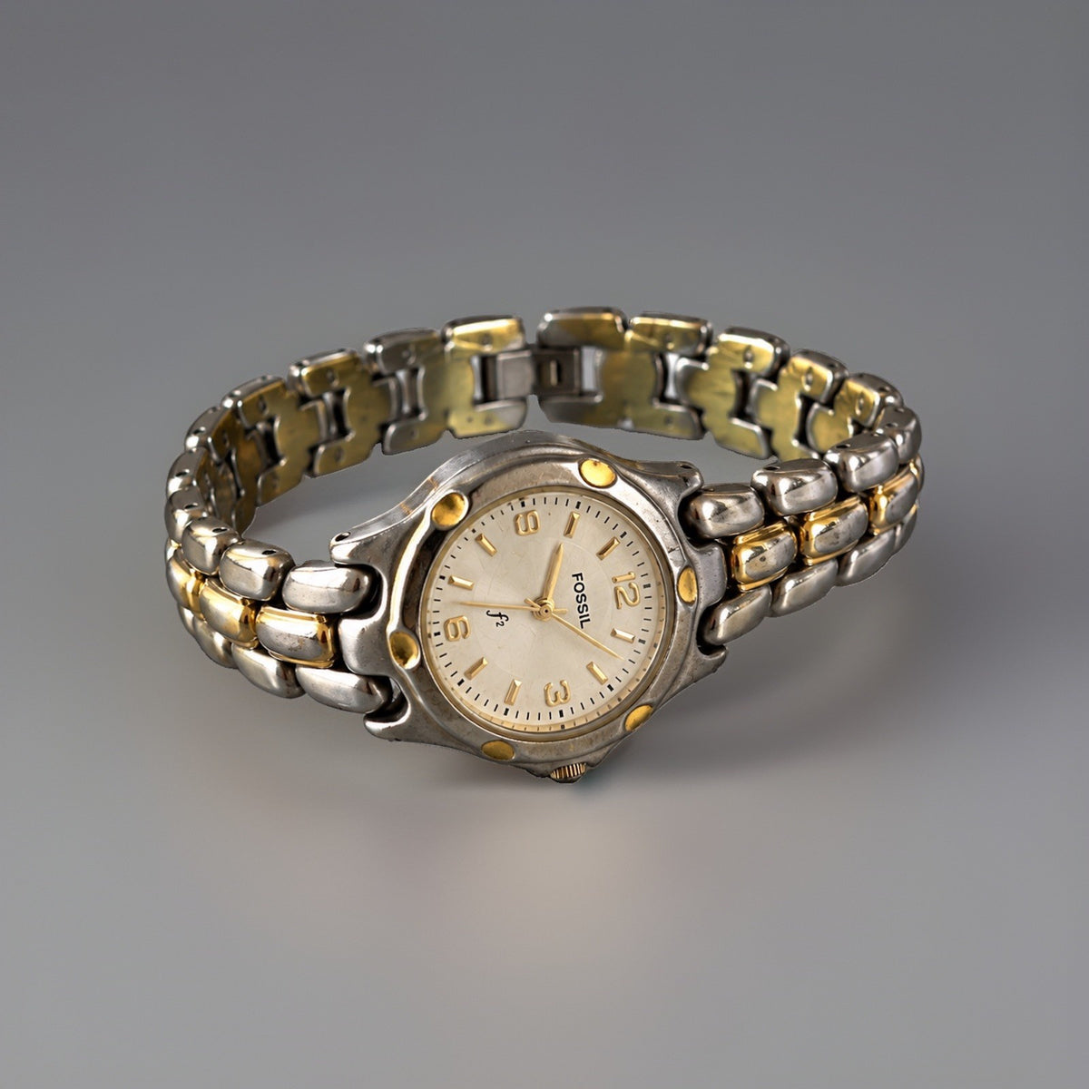 FOSSIL Vintage Y2K Two-Tone Quartz Movement Wrist Watch Gold/Silver (F2 ES-9814)