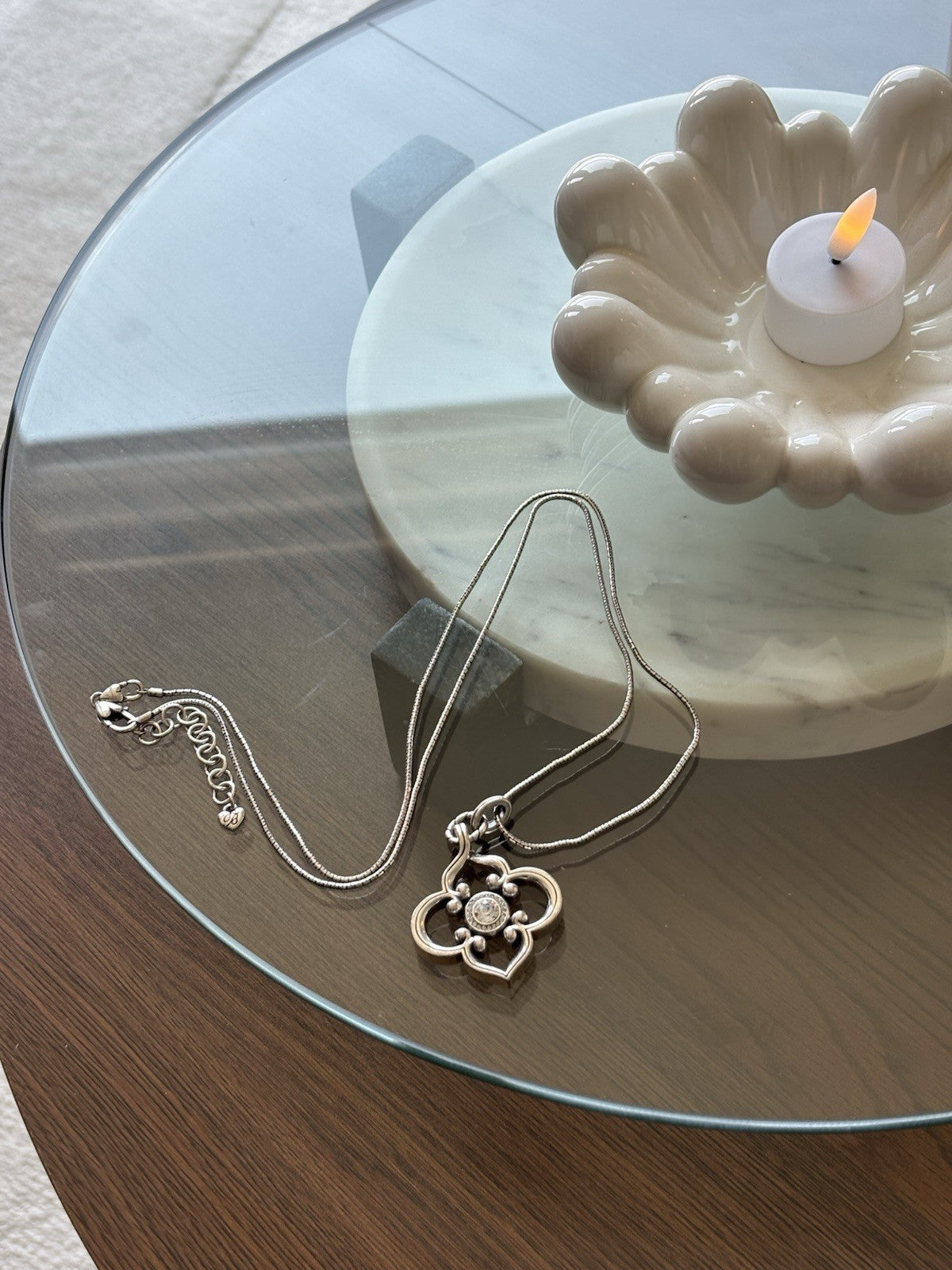 BRIGHTON “Toledo” Convertible Long Silver Crystal Adjustable Pendant Necklace