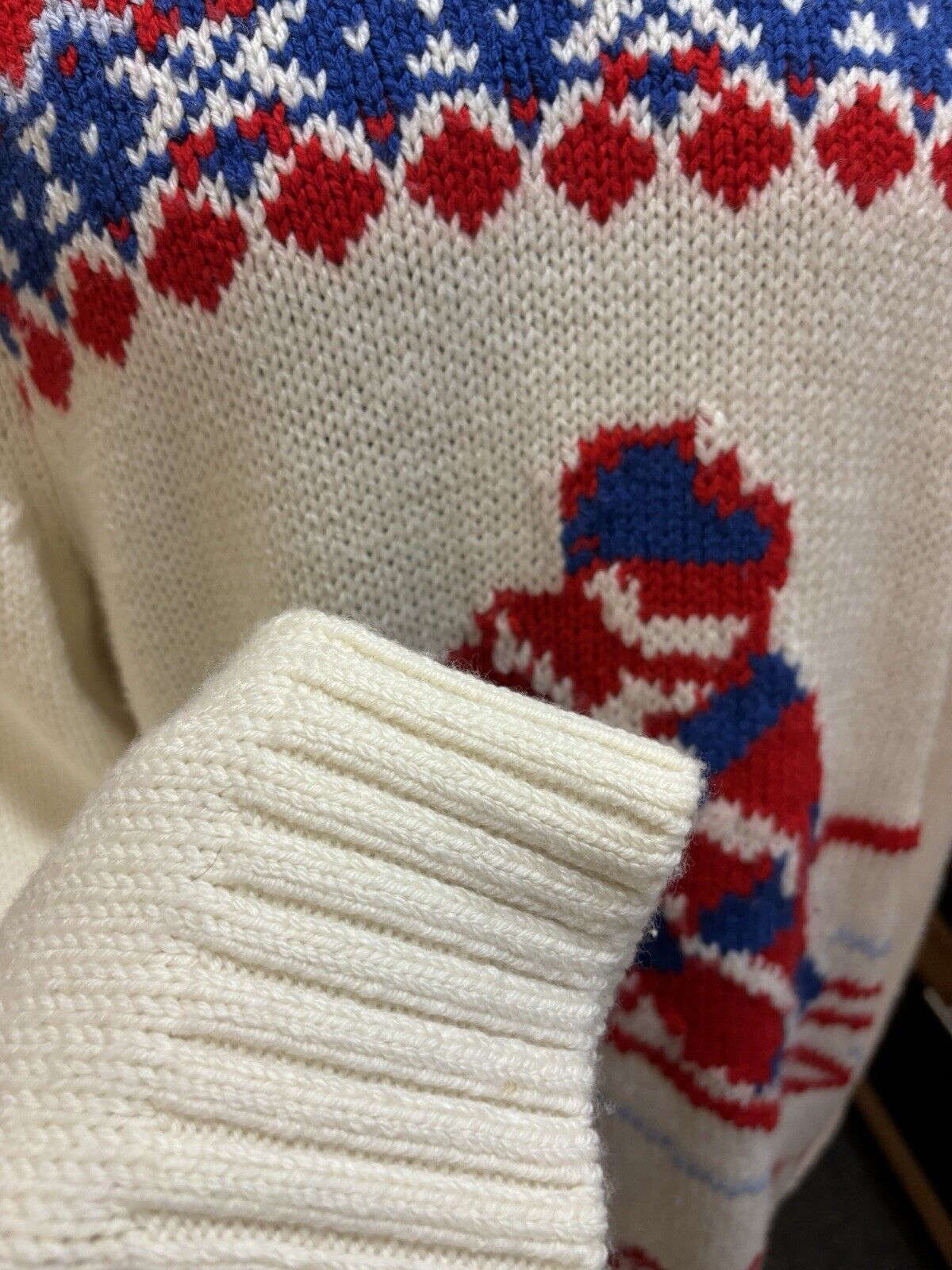 Winter COACH Ski Fair Isle Real Wool Sweater | Hand Knit | Red White Blue ($595)