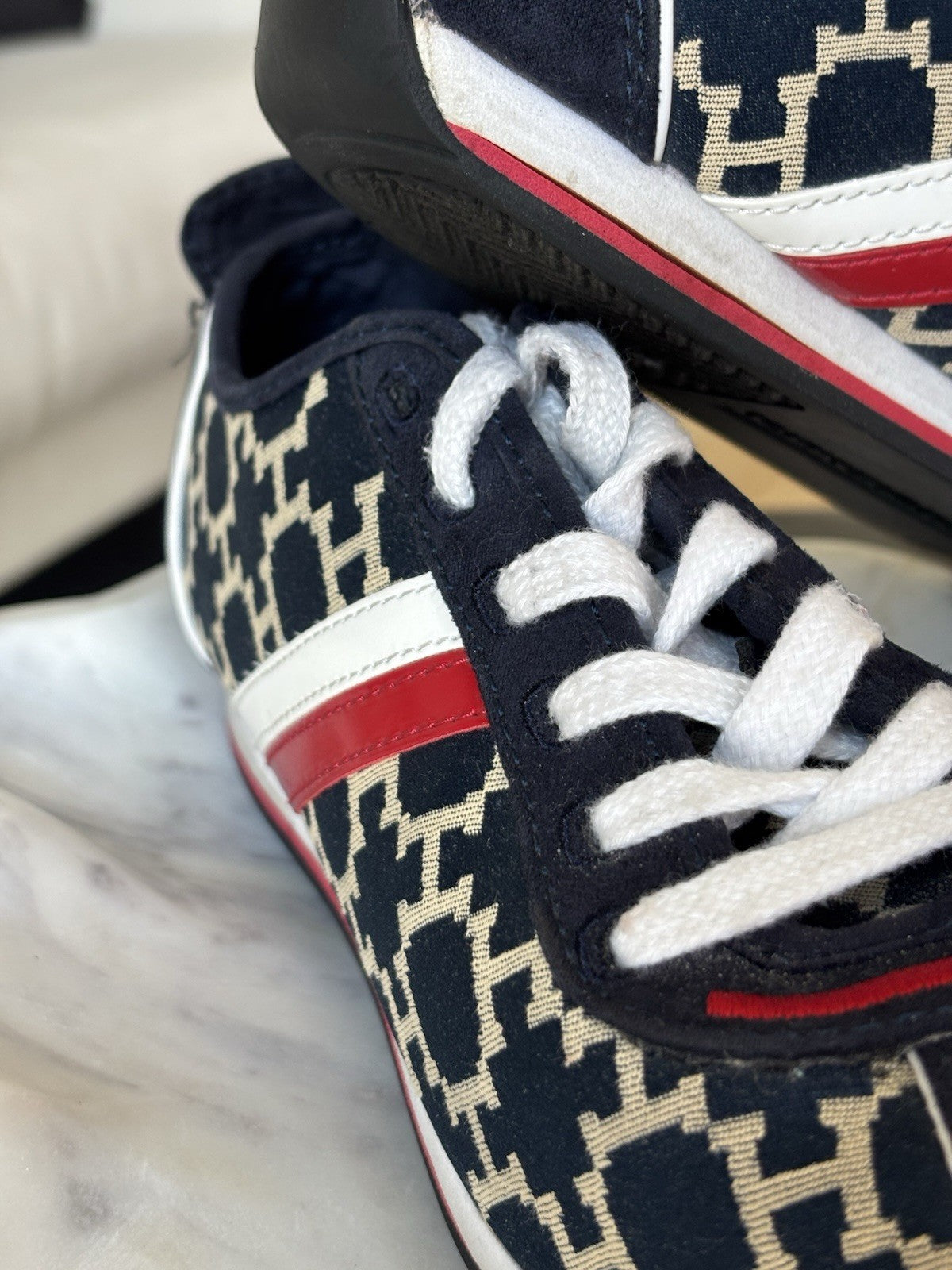 TOMMY HILFIGER 1999 Blue/White/Red Retro Suede H Logo Sneakers Shoes Women 7