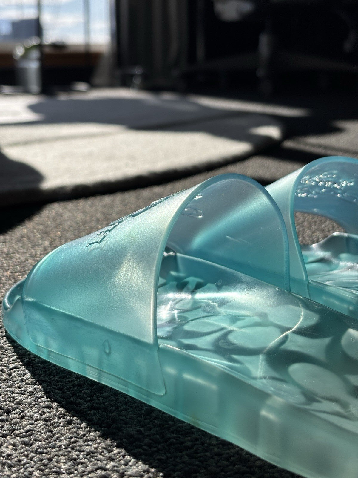 Designer COACH Ulyssa Clear Blue Rubber Jelly Slide Sandal Women Sz 7 (org $125)