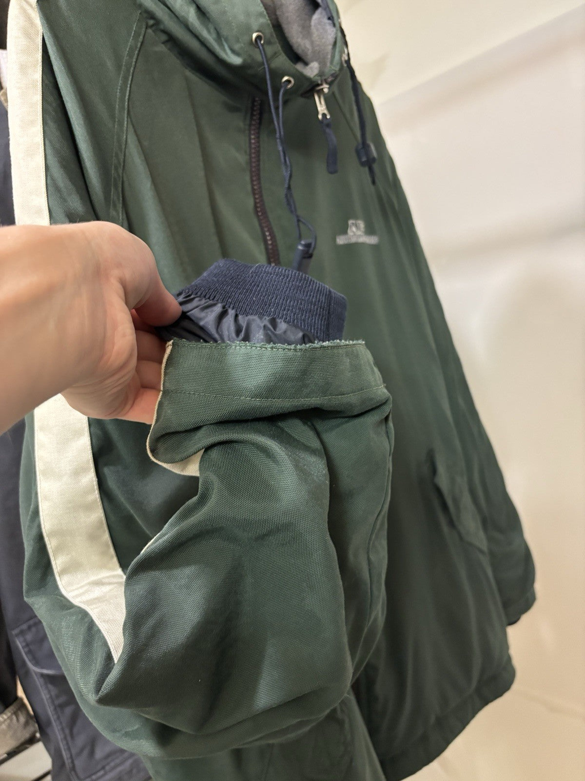 VINTAGE 1990 Abercrombie & Fitch Windbreaker Jacket Green Varsity Stripe Hood XL