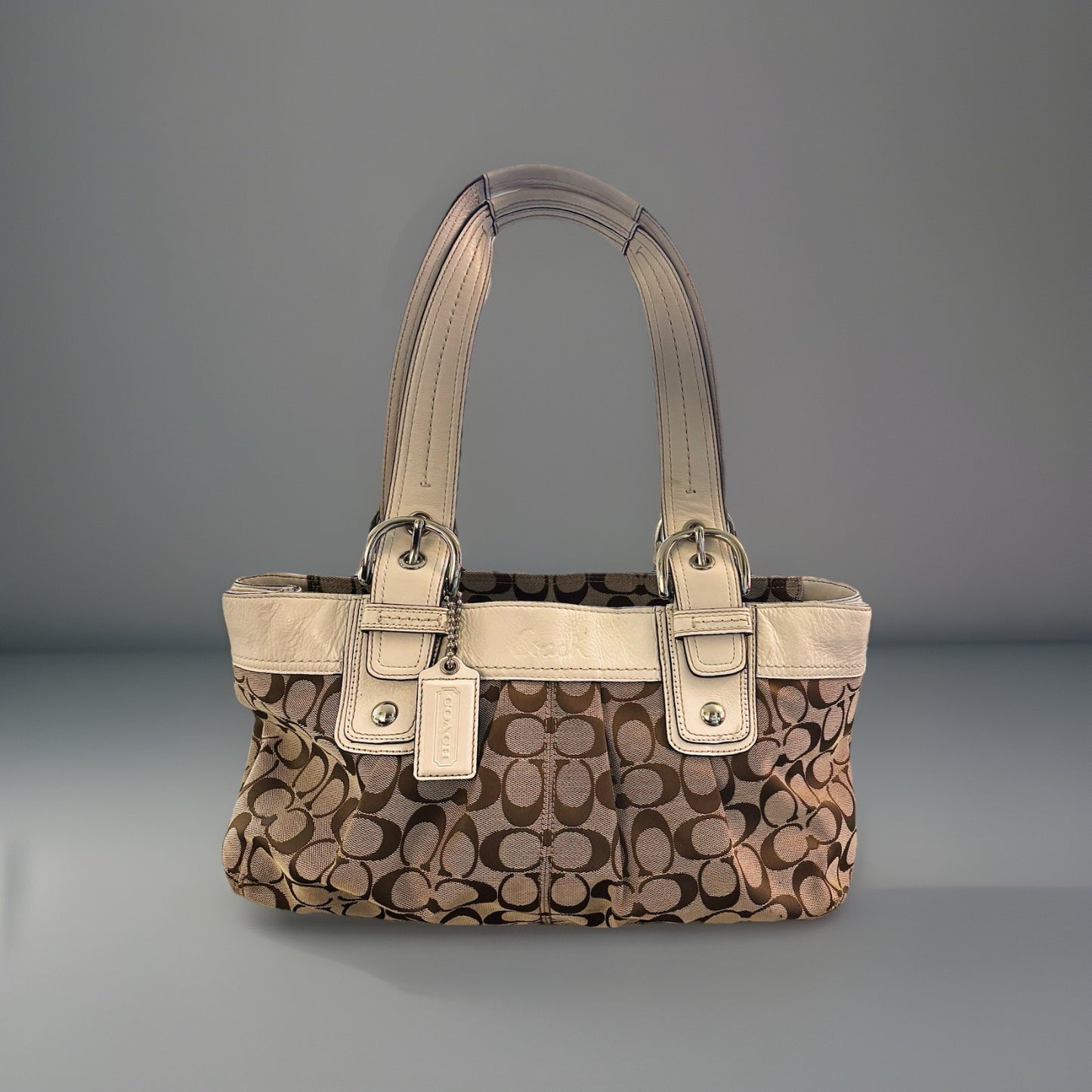 COACH Vintage SoHo Toffee Signature C White/Chalk Real Leather Shoulder/Handbag
