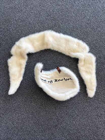 1963 VINTAGE Irene Of New York White Mink Fur Halo Headpiece Bridal Hairpiece