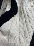 ZARA Cable Knit Crew Sweater Contrasting Cream Black Distressed Size L (org $70)