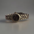 VINTAGE Croton Diamond Accent Quartz Watch Gunmetal Dial 36mm Sculpted Bracelet