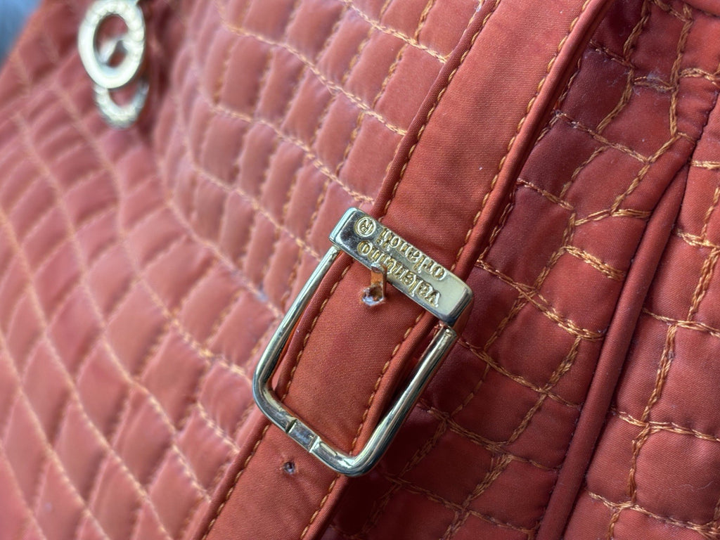 VALENTINO “Orlandi” Orange Quilted Nylon Handbag Gold Charm Italy (org $595.00)