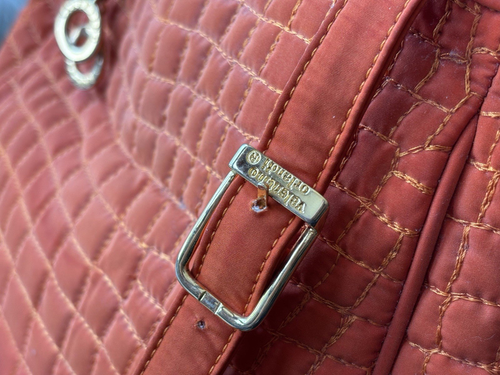 VALENTINO “Orlandi” Orange Quilted Nylon Handbag Gold Charm Italy (org $595.00)