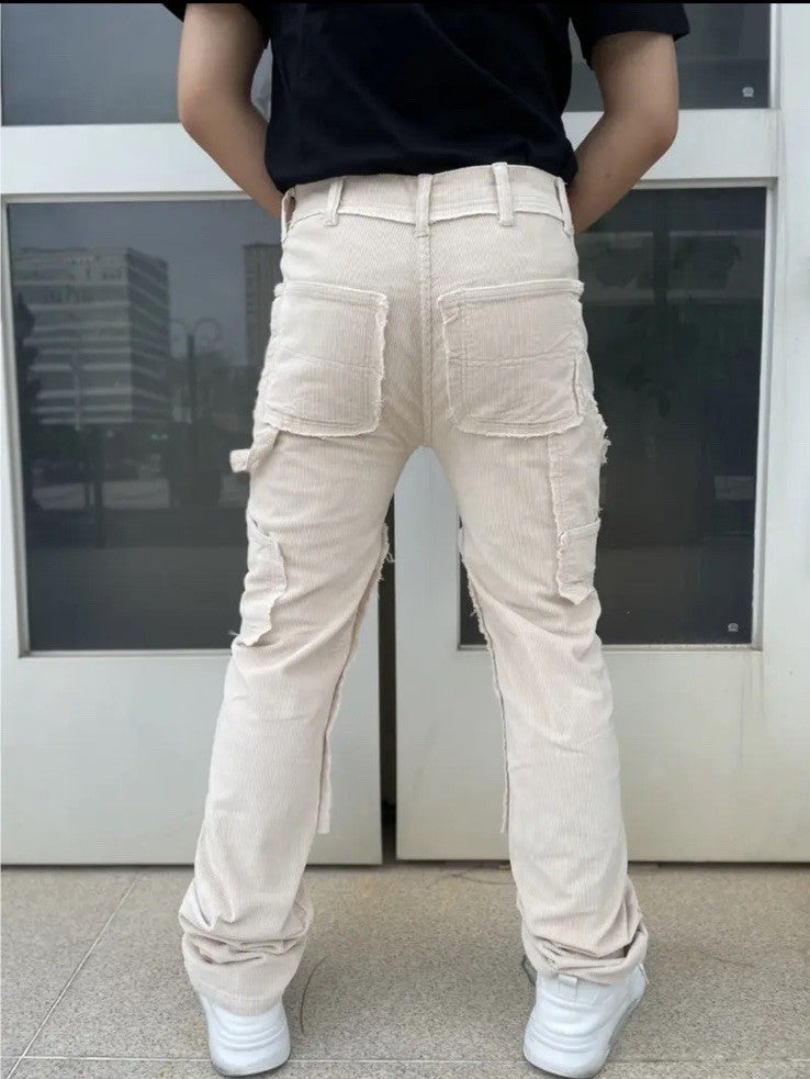 NWT REASON Mens Beige Distressed Pocket Premium Denim Straight Fit Jeans Size 30