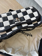 COACH Coachtopia Wavy Dinky Crossbody Bag Black/white Checkerboard Check Leather