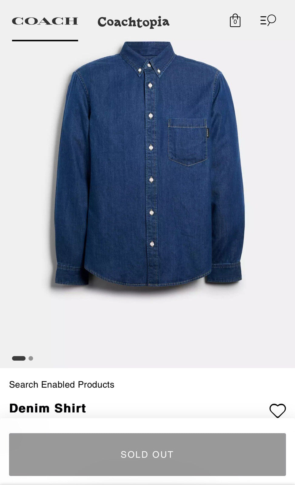 COACH Designer Blue Jean Denim Long Sleeve Cotton Button Up Size Men L(org $250)