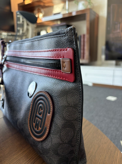 COACH Create Pin Banana/ Bolt Pins Accessory Toiletry Pouch Wristlet Red Leather