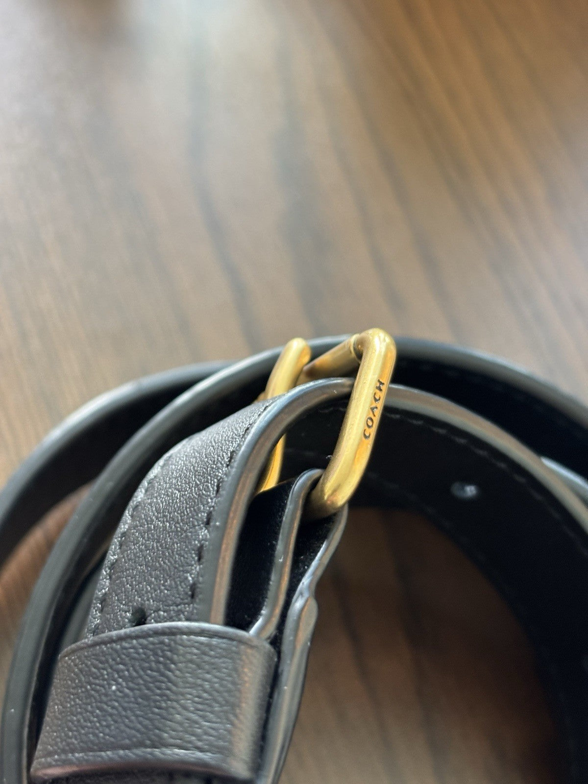 COACH Designer Belt Black Thin Leather Classic Gold Buckle Size 31-36 (org $195)