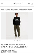 COACH Designer Horse And Carriage Crewneck Sweatshirt L BLK Unisex C9116 ($250)