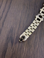 GRUEN Vintage Gold Tone Peekaboo Hidden Face Pearl Dial Slide Out Bracelet Watch