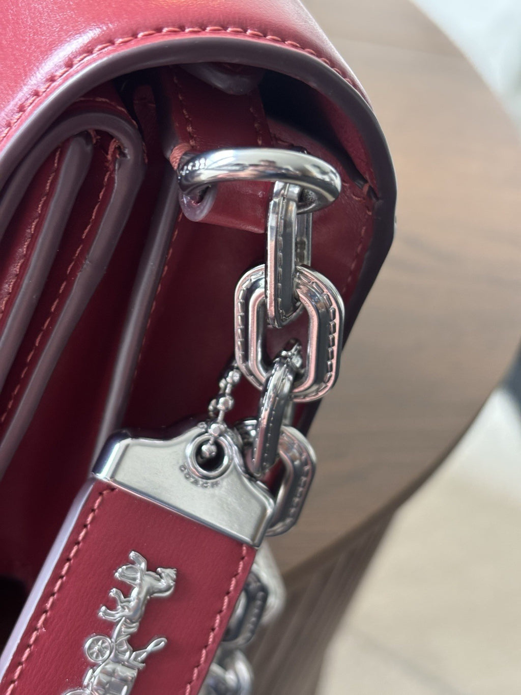 COACH Idol Red Leather Logo Plaque Chain Shoulder Bag Crossbody Strap (org $695)