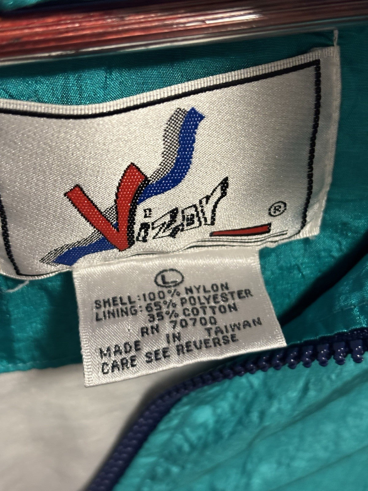 VINTAGE 1991 VISOR Brand Windbreaker Zip Jacket Blue/Green Retro Geometric Large