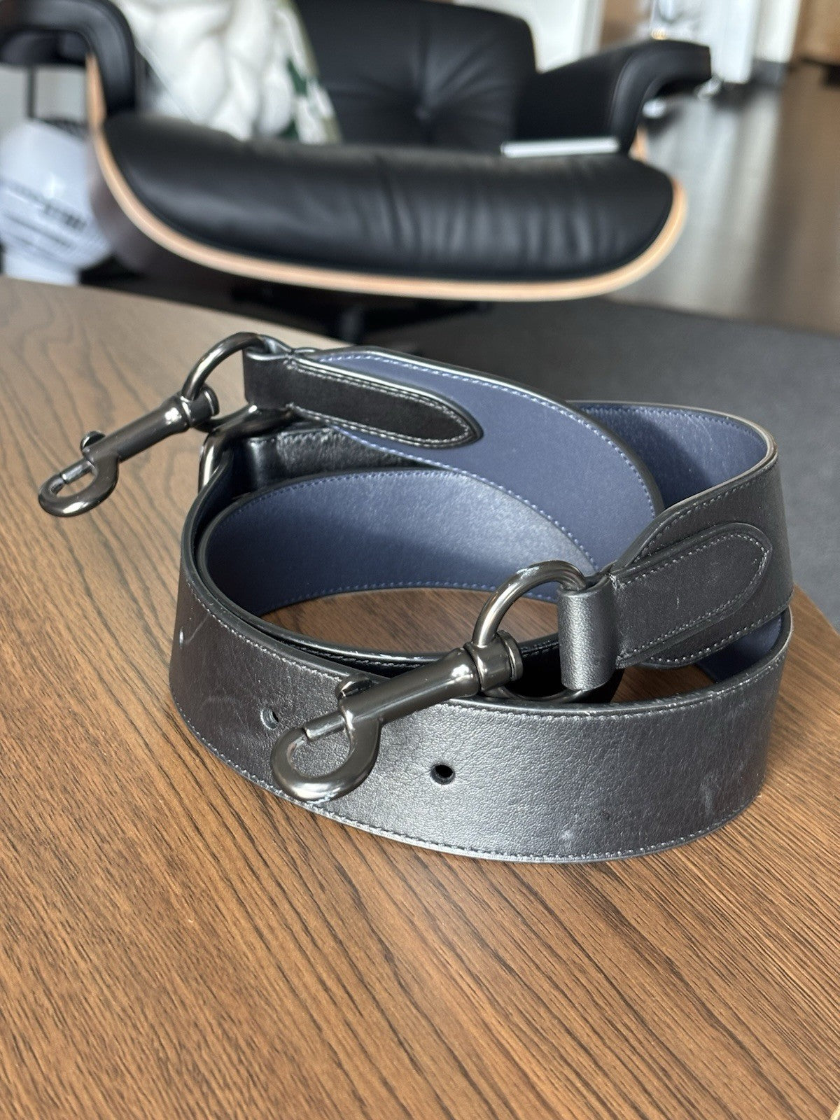 COACH Black/ Midnight Leather Bag Strap Adjustable Gunmetal Hardware Style 68978