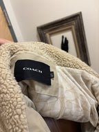 COACH Runway Sherpa Fur Coat Jacket Zip Signature Print Cream Size L (org $695)