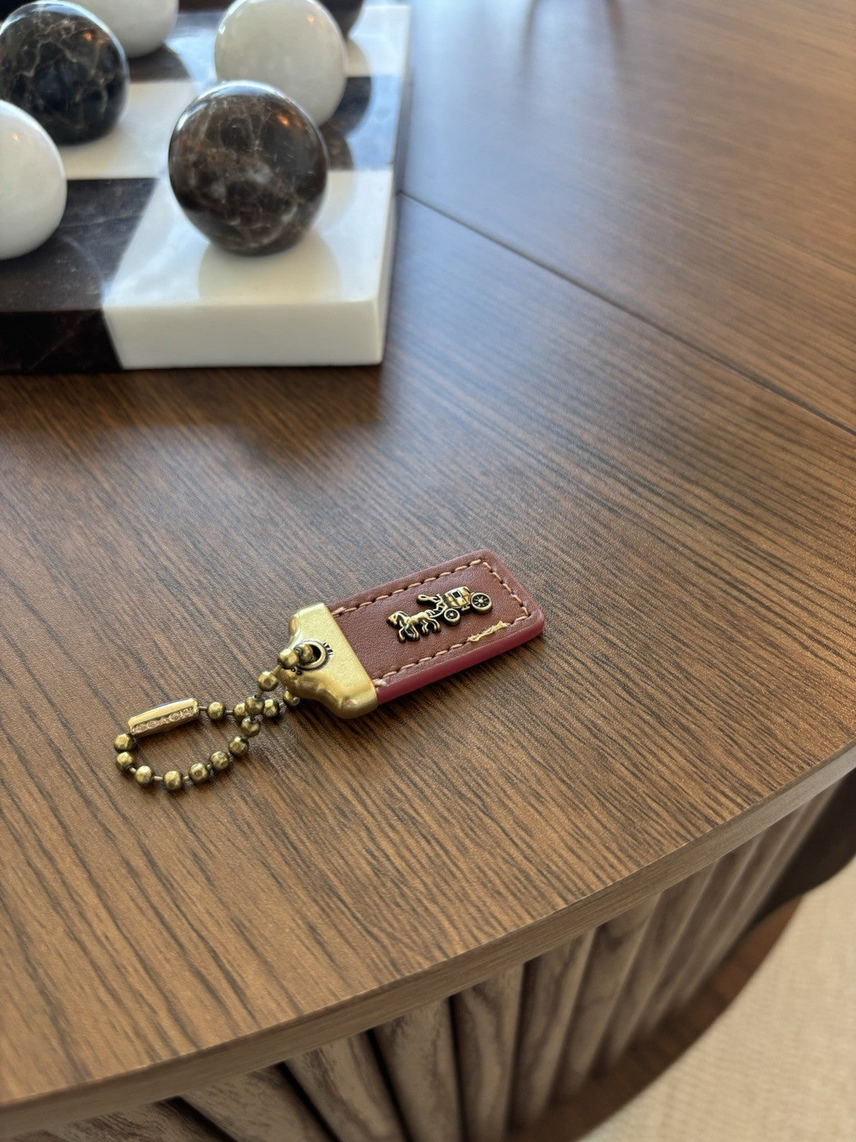 COACH 1941 Designer Hanging Tag Horse Carriage Bag Charm Fob Chain Brown/Pink