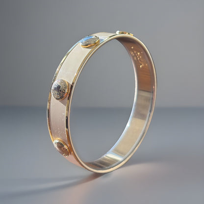 COACH 2005 White Enamel Gold Tone Stud Bangle Bracelet Vintage Classic Logo
