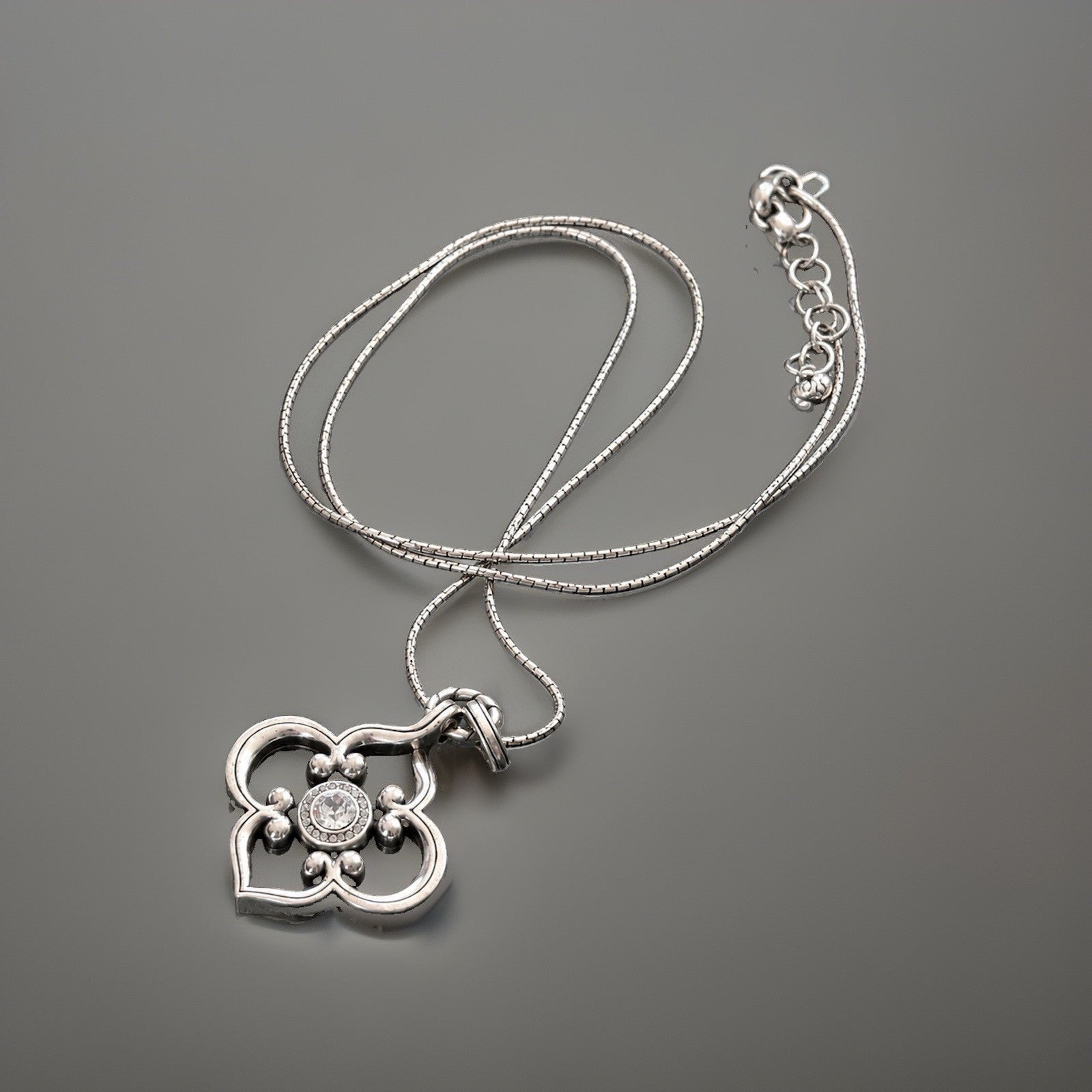 BRIGHTON “Toledo” Convertible Long Silver Crystal Adjustable Pendant Necklace