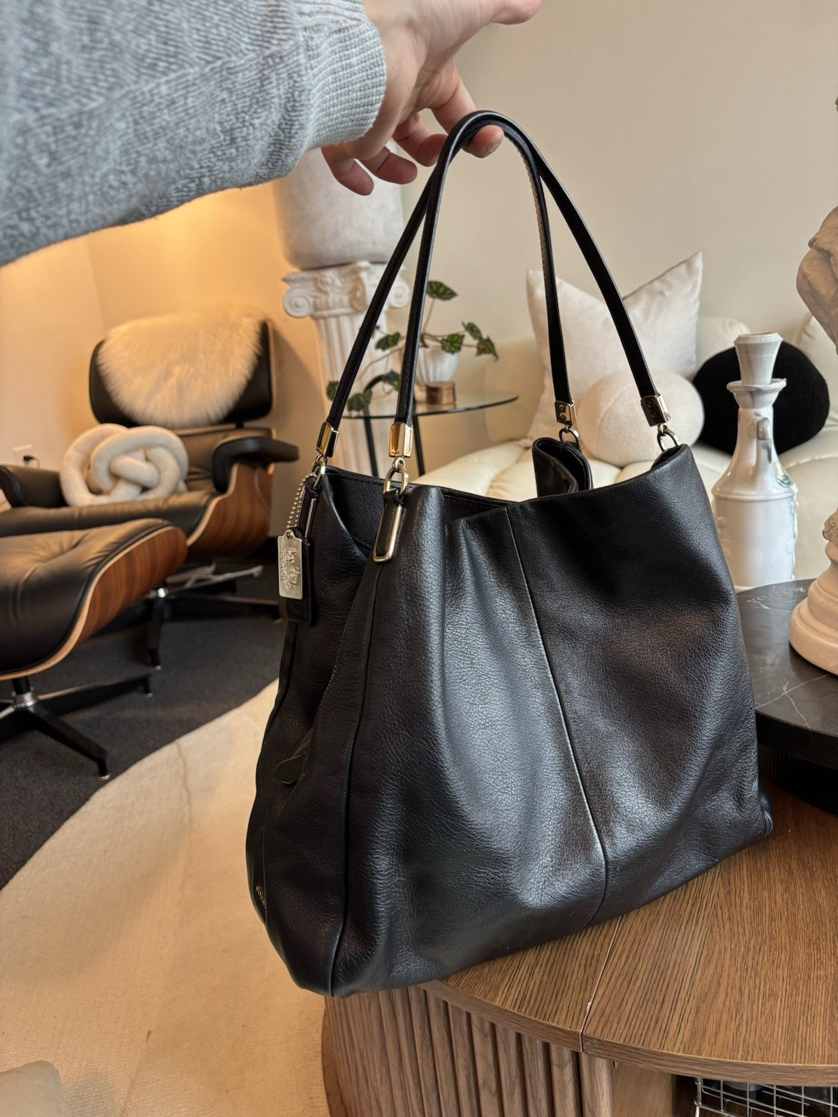 Designer COACH Madison Phoebe Shoulder Bag Black Leather 3Compartment (org $395)