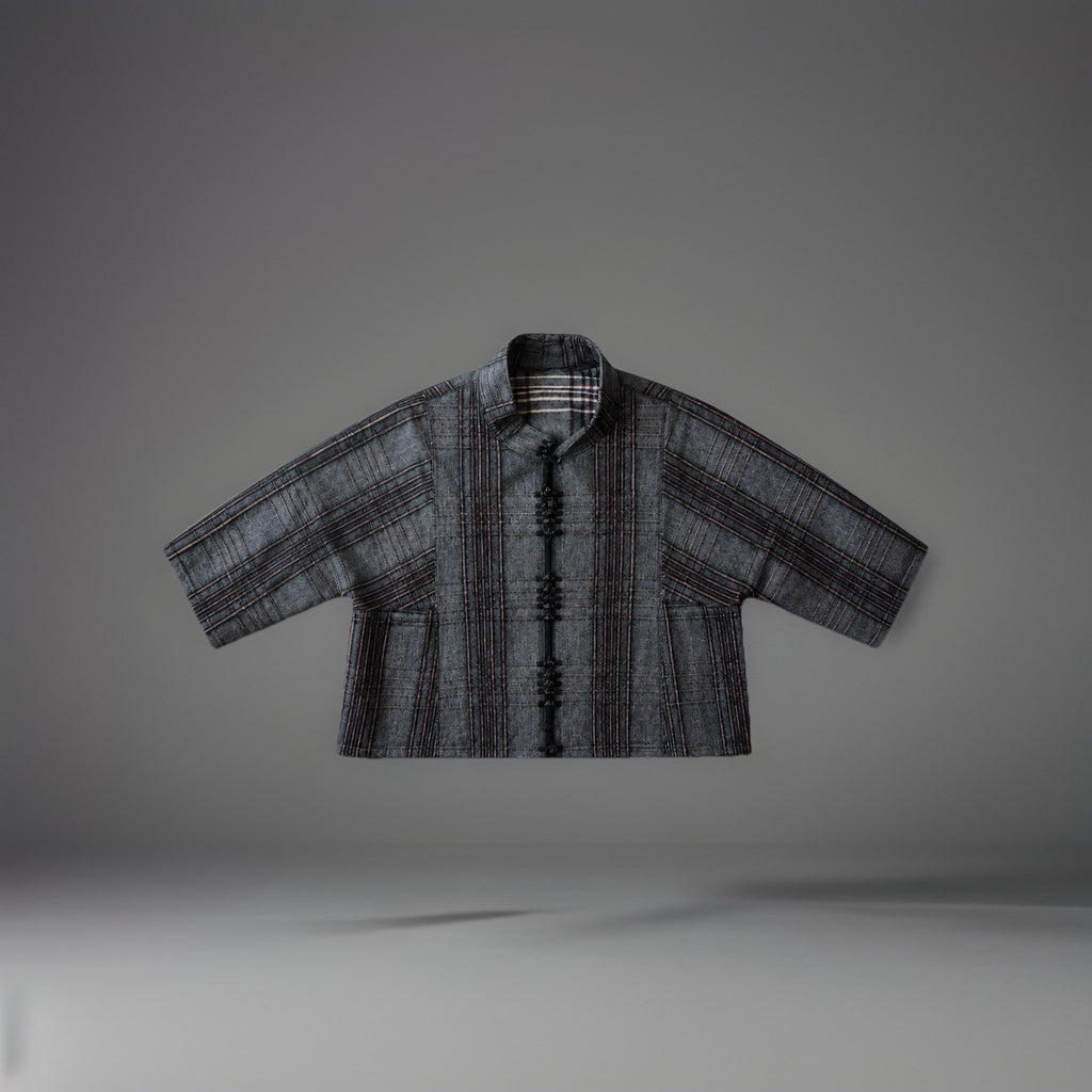 BABETTE 2006 Designer San Francisco Plaid Wool Blend Jacket Gray Zip Up Blazer
