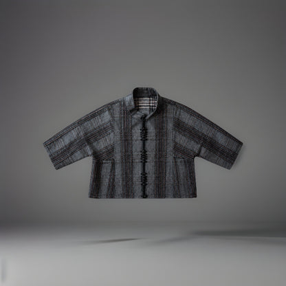 BABETTE 2006 Designer San Francisco Plaid Wool Blend Jacket Gray Zip Up Blazer