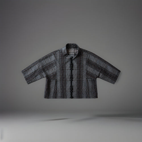 BABETTE 2006 Designer San Francisco Plaid Wool Blend Jacket Gray Zip Up Blazer